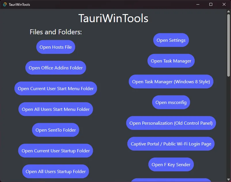 TauriWinTools Screenshot